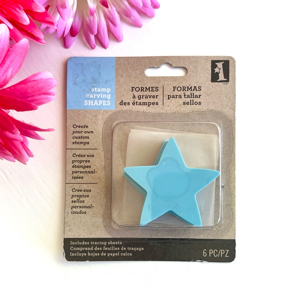 NEW Inkadinkado Star Stamp Carving Shapes Set of 3 Blue Stamps 3 Tracing Sheets